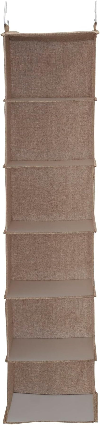 Household Essentials 6 Shelf Hanging Closet Organizer, Hanging Closet Shelf, Fabric Poly Linen and PEVA Shelving, Beige