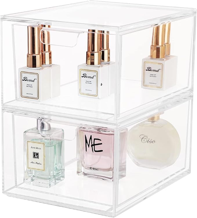 Yieach 2 Pack Stackable Makeup Organizer - 4.5'' Tall Acrylic Cosmetic Display Case - Clear Plastic Storage Bins For Vanity, Under Cabinets, Pantry Organization
