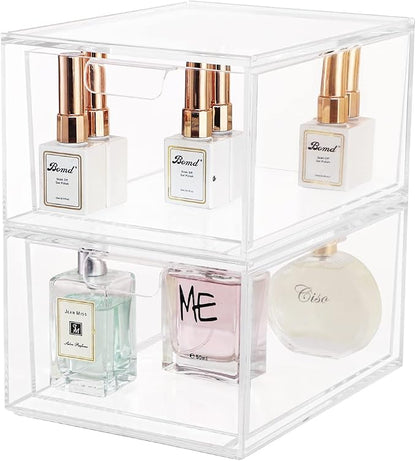 Yieach 2 Pack Stackable Makeup Organizer - 4.5'' Tall Acrylic Cosmetic Display Case - Clear Plastic Storage Bins For Vanity, Under Cabinets, Pantry Organization
