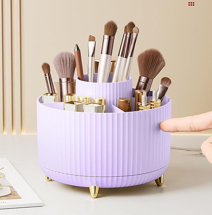 360 Degree Rotating Makeup Brush Holder Organizer Detachable Design 5 Slot Make up Brushes Cup for Cosmetics and Pencil Pen Organizer for Desk Makeup Organizer Skincare Storage for Vanity（Purple）