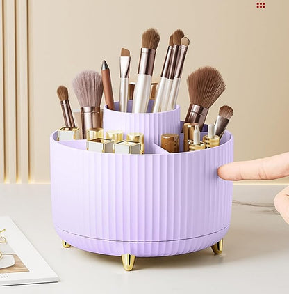 360 Degree Rotating Makeup Brush Holder Organizer Detachable Design 5 Slot Make up Brushes Cup for Cosmetics and Pencil Pen Organizer for Desk Makeup Organizer Skincare Storage for Vanity（Purple）
