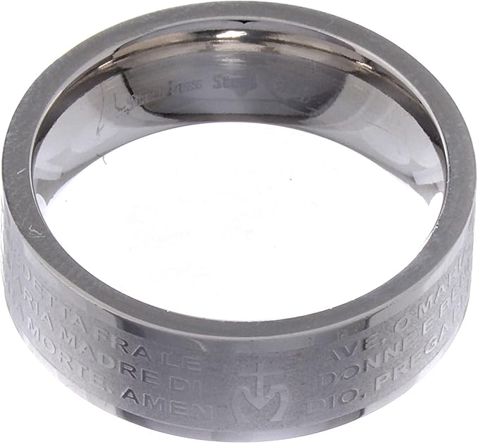 Hail Mary Prayer Ring in Italian - Stainless Steel LUX, 22 mm (0.87 inc.) - UK Y