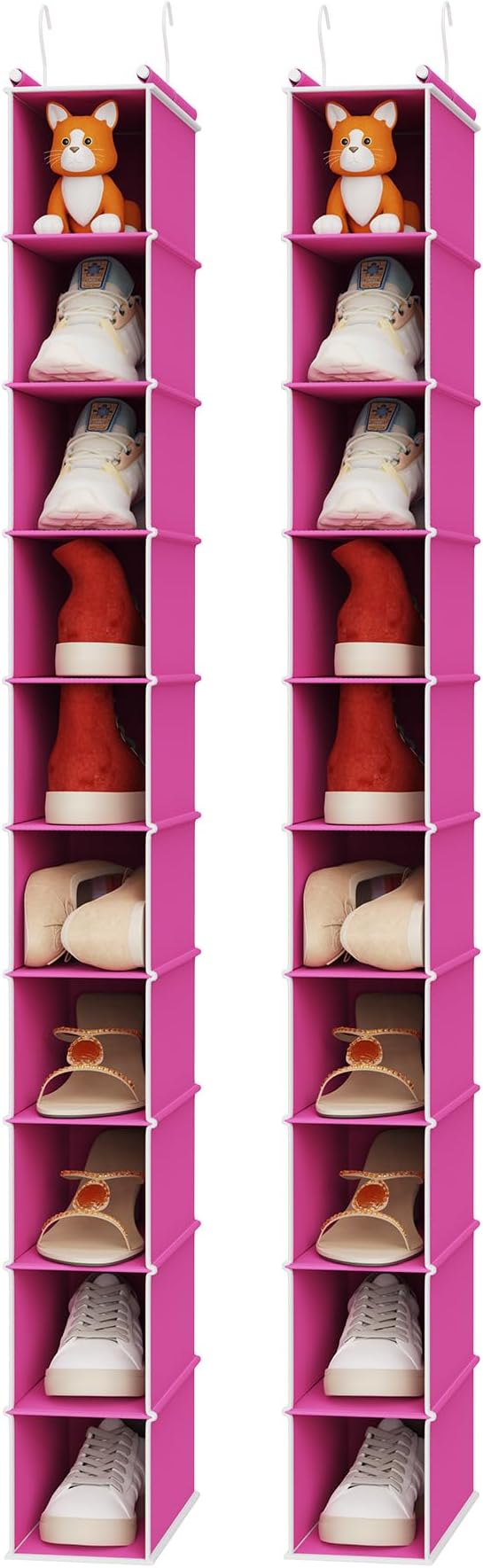 MAX Houser 2 Pack 10-Shelf Hanging Shoe Shelf Organizer, Hanging Shoe Storage for Closet, Slim Hanging Closet Organizer,10-Tier Narrow Hanging Storage Shelves or Baby Closet Room-Pink