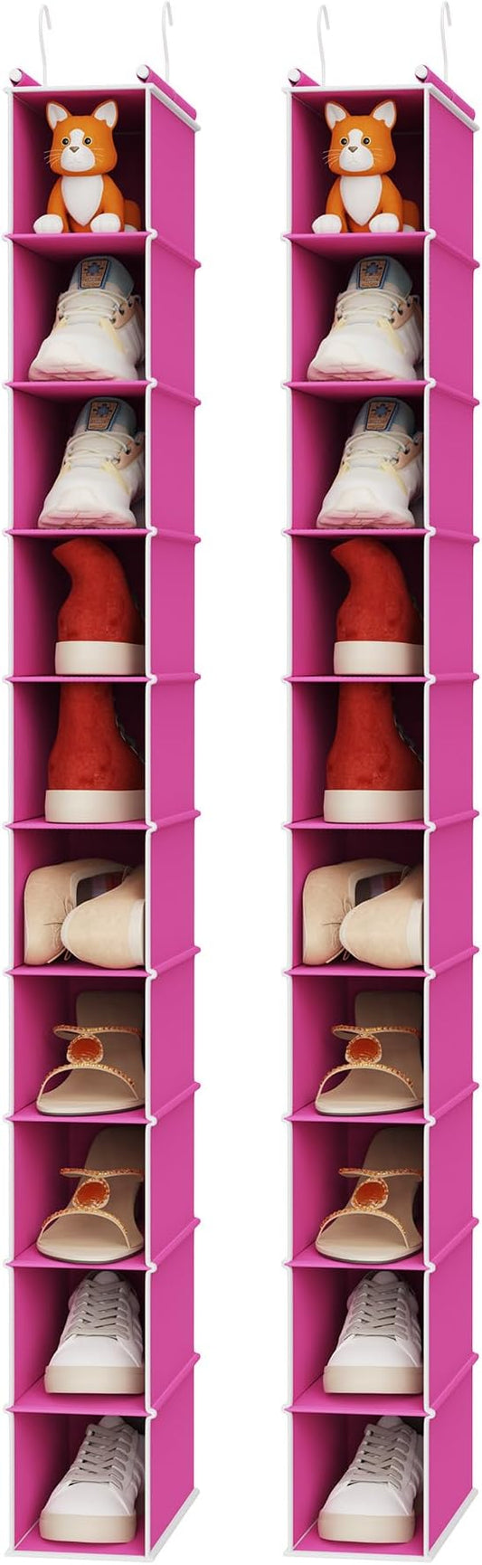 MAX Houser 2 Pack 10-Shelf Hanging Shoe Shelf Organizer, Hanging Shoe Storage for Closet, Slim Hanging Closet Organizer,10-Tier Narrow Hanging Storage Shelves or Baby Closet Room-Pink