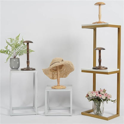 CHADWICK Vintage Style Hat Rack Stand, Rustic Brown Hat Display Stand Wood, Hat Rack Tabletop Cap Organizer and Display Rack, Wig Holder Cowboy Hat Rack Hat Organizer for Closet, Home Decor