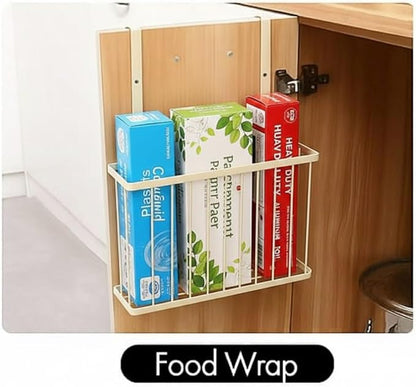 Feriha Over Cabinet Door Organizer with Towel Bar | 3-Height Adjustable Kitchen Cabinet Rack for Cutting Boards, Lids & Towels | Space-Saving Matte Black Holder (Ivory)
