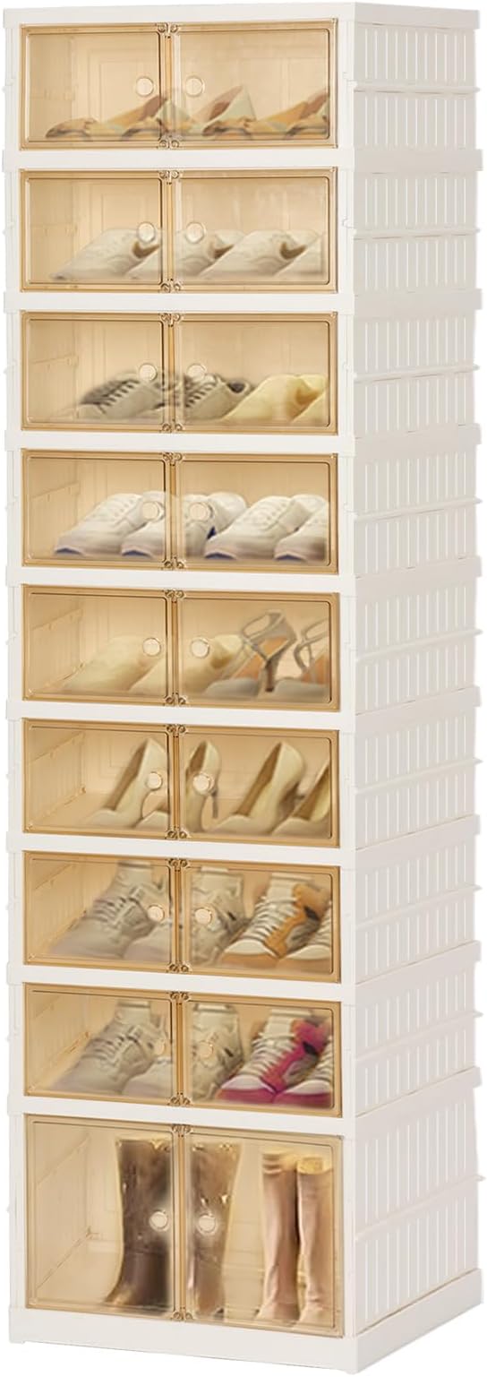 Portable Extra Large Folding Shoe Rack, Shoe Organizer Storage Box for Closet With Magnetic Clear Door, Shoe Storage Cabinet for Living Room, Entryway(9 layers—18 Pairs, Style-B)