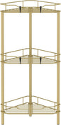 HuggieGems 3 Tier Floor Standing Corner Shower Caddy Organizer Shelf with Hooks, Bathroom Shelves Stand Rack, Gold