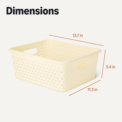 Amazon Basics Decorative BPA-Free Plastic Storage Baskets, 13.66 x 11.34 x 5.39, Ivory, Pack of 4