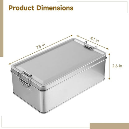 2 Pcs Metal Storage Box with Lid, 7.3 x 4.1 in Silver Rectangular Tinplate Box, Buckle Latch Box, Home Storage Container for Treats, Gifts, Small Items and Crafts