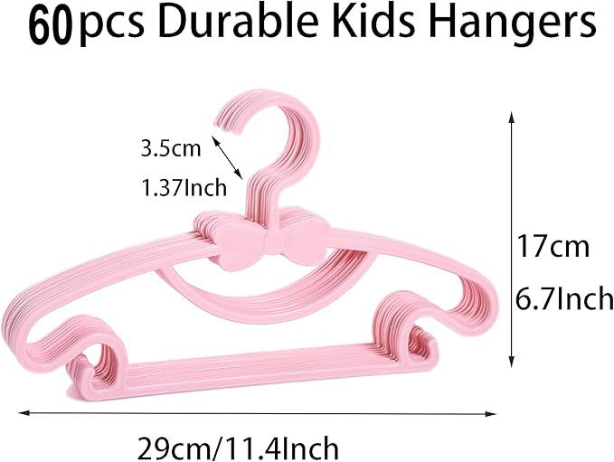 YYaaloa 60pcs Kids Clothes Hangers - Baby & Toddler Plastic Hangers (Pink, 60pcs)