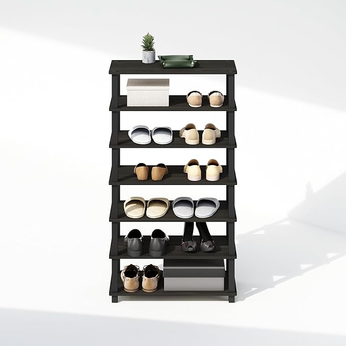 Furinno Turn-S-Tube Set of 2 Shoe Rack, 4-Tier Shoe Organizer, Shoe Storage with Multipurpose, 11.6 x 23.6 x 22.3, for Closet Entryway, Office, Garage, Espresso/Black, Set of 2