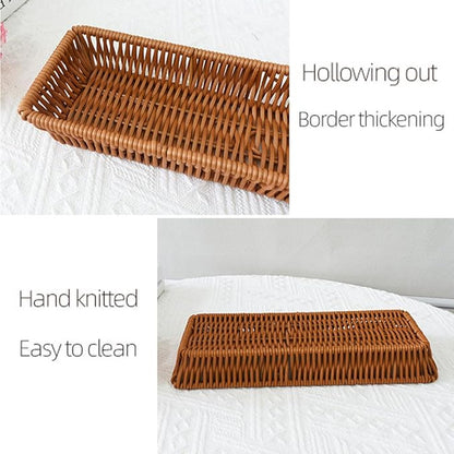 Storage Basket Small, Silverware Organizer Basket, Flatware Organizer for Drawer, Small Narrow Bread Baskets, Stackable Wicker Storage Baskets for Spoons Forks Knives Stationery (Rectangle)