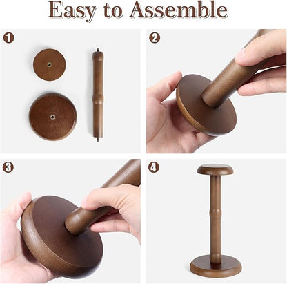 SEKSON Cowboy Hat Stand, Tabletop Hat Display Rack, Solid Wood Hat Holder Stand for Caps Wigs Helmets, Rustic Brown (3 Pack)