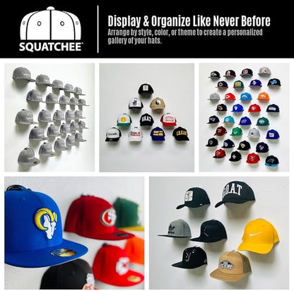 Premium Adhesive Hat Hooks | Made in U.S.A. | Wall Rack for Baseball Caps | Display Holders | Hangers for Closet & Doors | Organization & Storage | Patented Design (White, 5-Pack)