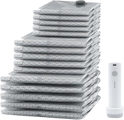 Travel Vacuum Bags with Pump: Vacuum Seal Bags for Clothing with Rechargeable 6000Pa Pump - Space-Saving, Premium Heavy Duty Storage Bags for Clothes, Bedding, Seasonal Items (5 sets, S+M+L)