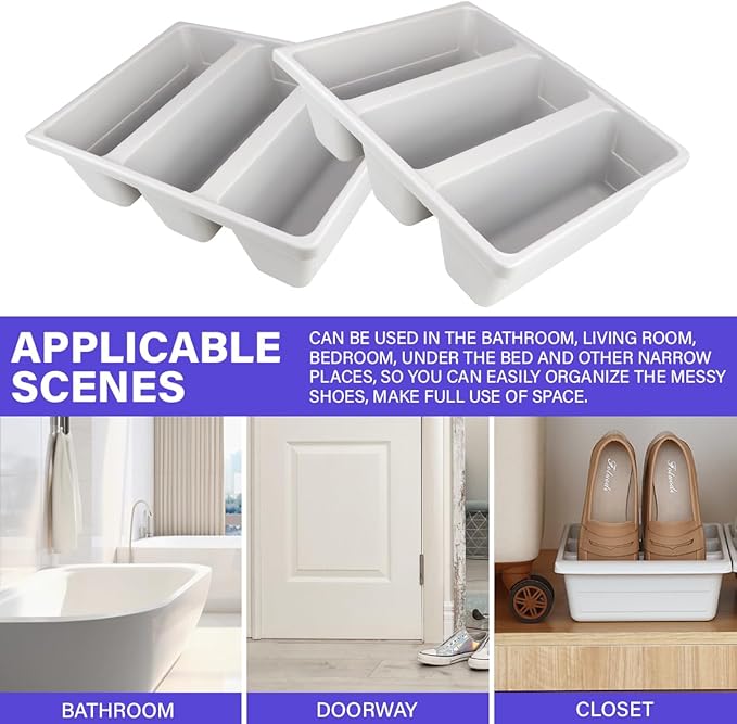 2Pcs Storage Shoe Tray Plastic Shoes Box Multifunctional Shoe Organizer Shelf Vertical Slipper Storage Tray Simple Shoe Rack for Entryway Living Room (Grey)
