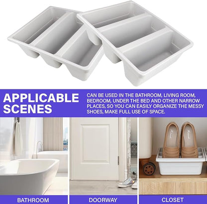 2Pcs Storage Shoe Tray Plastic Shoes Box Multifunctional Shoe Organizer Shelf Vertical Slipper Storage Tray Simple Shoe Rack for Entryway Living Room (Grey)