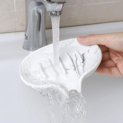 Self Draining Soap Dish for Shower and Bathroom Sink - Large Marble Resin Soap Holder with Drain, Non Slip Soap Tray for Bar Soap, Kitchen & Bathroom Counter
