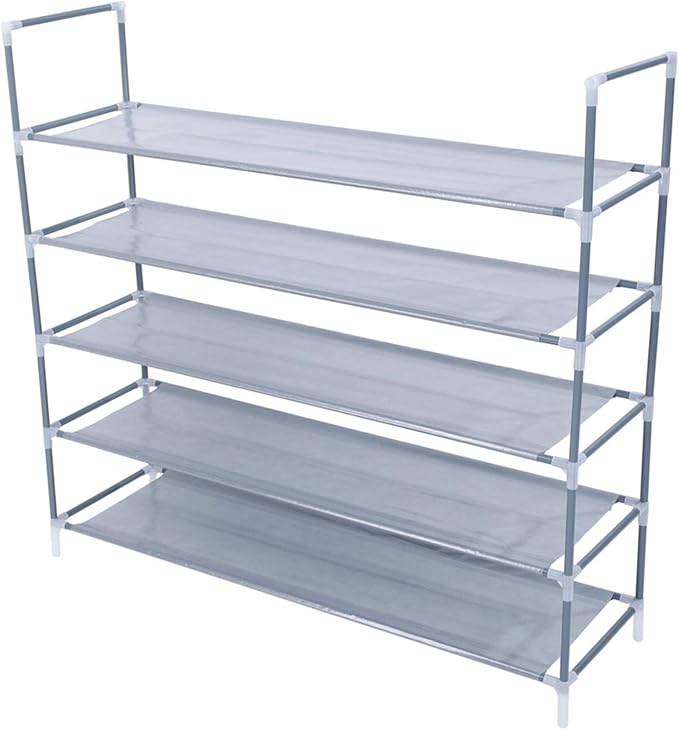 Savins Simple Assembly 5 Tiers Non-woven Fabric Shoe Rack with Handle Gray