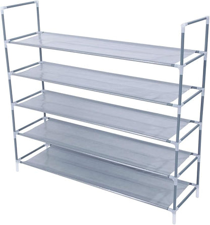 Savins Simple Assembly 5 Tiers Non-woven Fabric Shoe Rack with Handle Gray