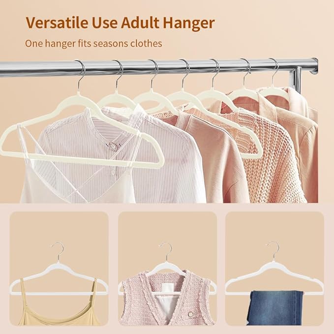 Stormix 36 Pack Velvet Hangers, 17.3 x 8.9 Inches Clothes Hangers, Non Slip Dresses Hangers with Shoulder Notches for Adult Cream