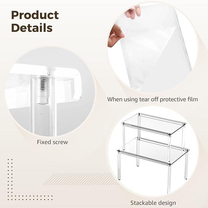 4 Pcs Clear Acrylic Cabinet Organizers, Stackable Countertop Spice Racks, Modular Shelf Risers for Kitchen Pantry Bathroom Desk Storage, Mixed Sizes