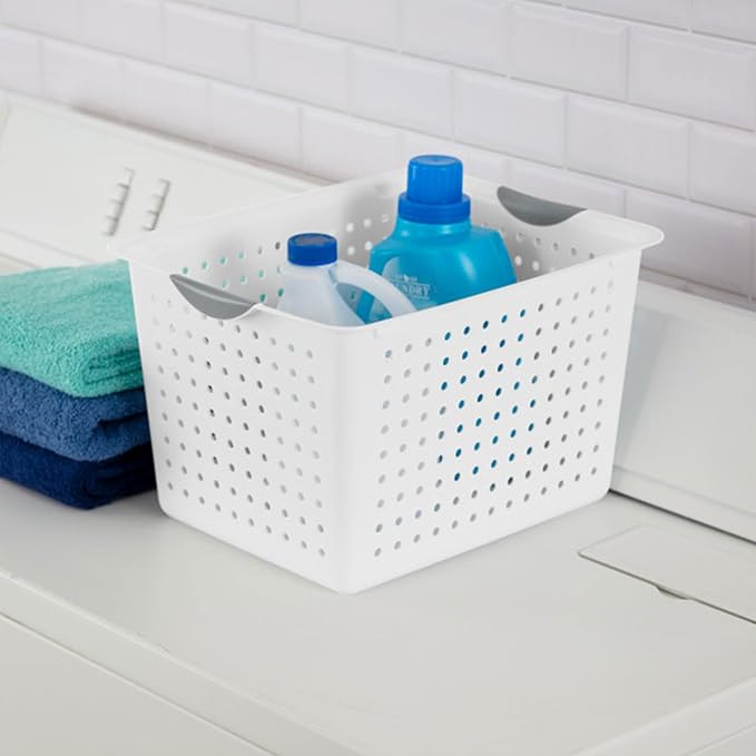 Sterilite 6-Pack Deep Ultra Basket, Open Top Plastic Storage Organizer, White - Classic Baskets for Organizing Countertops, Pantry Shelves, Kitchen Cabinets, Laundry Rooms or Home Offices
