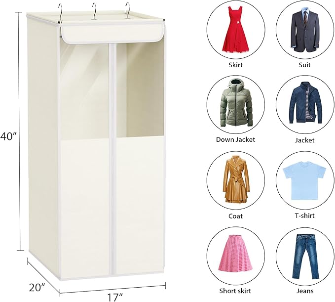 Univivi Garment Bags for Hanging Clothes, 2 Pack Large Clothes Storage Bags Closet Organizer with Clear Window, Premium Hanging Garment Storage Bag for Suits, Coats, Dresses, 40" (Beige)