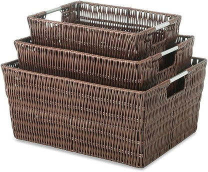 Whitmor Rattique Java Set of 3 Pieces Storage Baskets -Small (8.5"x11.4"x5.5"), Medium (9.8"x13"x6") and Large (11.4"x14.6"x6.5")