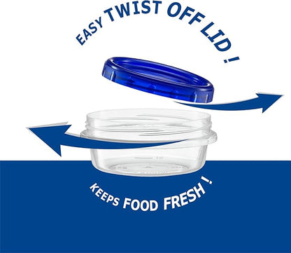 ELEGANT DISPOSABLES Twist Top Deli Containers Food Storage Containers Blue Screw on Lid Reusable Stackable Leakproof Airtight, pack of 20-8 oz containers