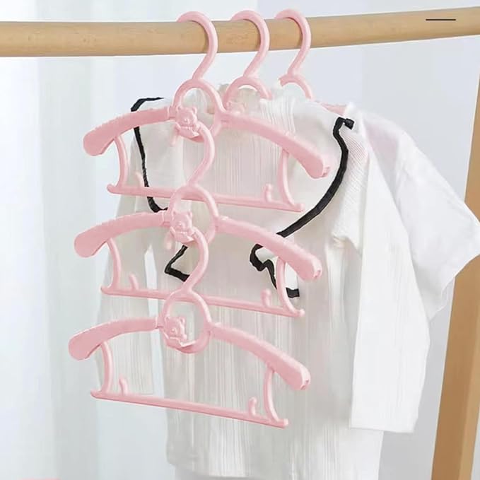 HGYZE Kid Hangers for Closet 50pcs, Pink Baby Clothes Hanger Plastic, 11-14" Adjustable Bulk Perchas for Newborn, Non-Slip Children Outfit Bear Hangar for Girl Boy Toddler Infant Nursery Clothing