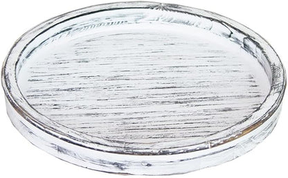 14Inch Rustic Round Wood Lazy Susan Distressed Tray-Distressed Farmhouse Turntable Tray, Cabinet Organizer, and Dining Table (White)