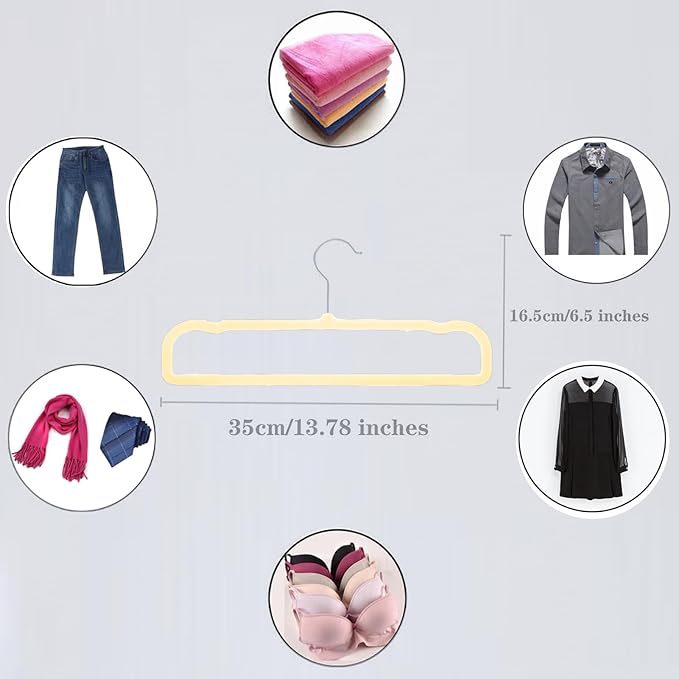 Velvet Hangers, 20pcs Heavy Duty Flocked Pant Hanger with Non-Slip Trouser Bar, 35cm(L) Adult Clothes Hangar with Swivel Hook, Slim Felt Perchas Terciopelo for Shorts, Dress, Scraf, Bar (Beige-Silver)