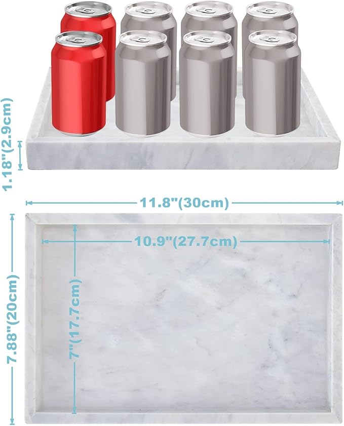 12 x 8 inch Real Natural Marble Vanity Tray, Genuine Marble Storage Tray for Cosmetics/Jewelry, Non-Resin/Non-Ceramic, Dresser Organizer Tray, Bathroom Tray, Home Decor, Kitchen, Coffee Table