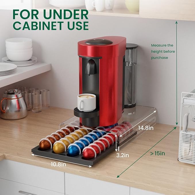 Storage Drawer for Nespresso Vertuo, Coffee Pod Holder for Counter Acrylic Top & Plastic Drawer Coffee Capsule Organizer - 40 Pods