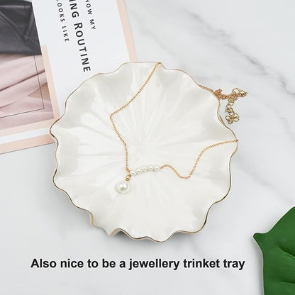 Ceramic Self Draining Soap Dish White Lotus Leaf Soap Holder Waterfall Soap Dish Soap Savers for Bar Soap, for Bathroom, for Shower, for Bar Counter