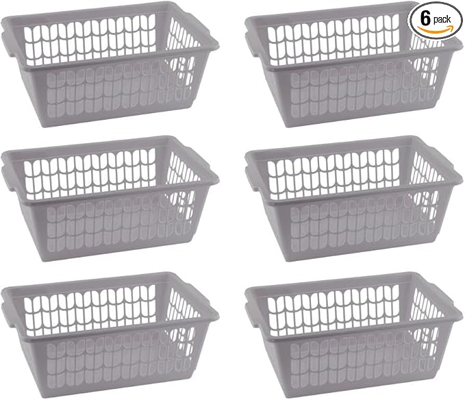 YBM HOME Plastic Perforated Storage Basket Bin Office Drawer, Shelf Desktop Countertop Tray Organizer 32-1188 (6, Grey)
