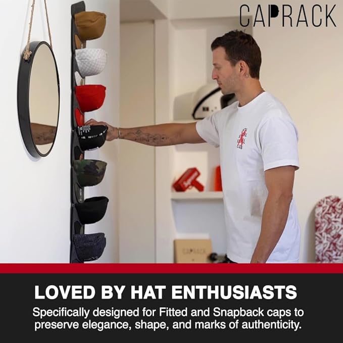 CT Design CapRack The Original Hat Organizer for Baseball Caps, Hat Rack for Wall & Storage Solution, Snapback and Fitted Holder Display, No Assembly Cap Organizer