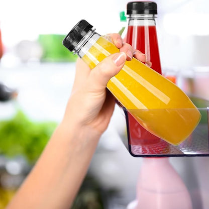 TOMNK 32pcs 12oz Juice Bottles, Empty Plastic Juicing Bottles with Caps, Cone Reusable Clear Bulk Beverage Containers for Juicing, Drinking, Milkshake, Tea and Other Beverages