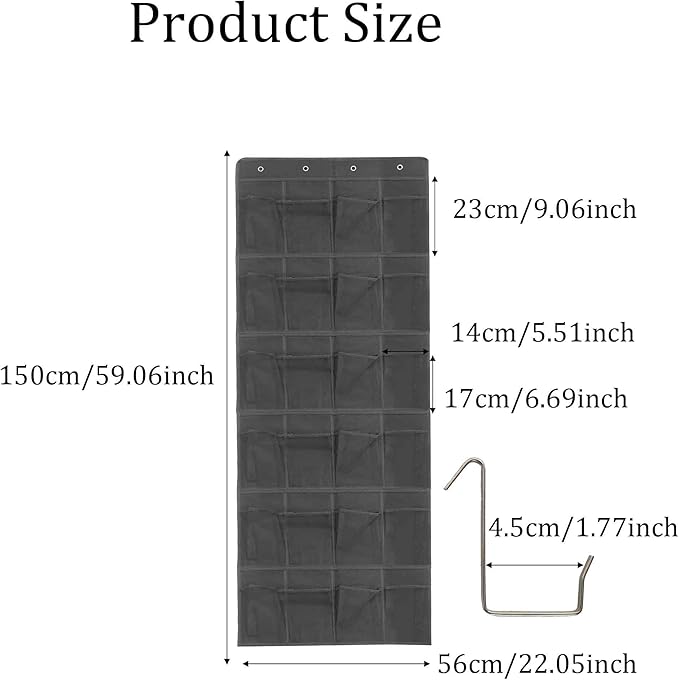 Black Over Door Shoe Organizer, 24 Large Pockets Hanging Storage for Closet Organization, Space Saving Shoe Rack and Accessory Holder