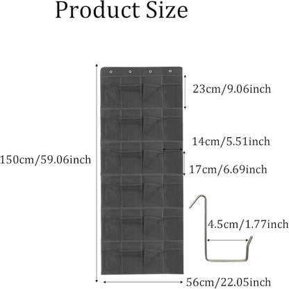 Black Over Door Shoe Organizer, 24 Large Pockets Hanging Storage for Closet Organization, Space Saving Shoe Rack and Accessory Holder
