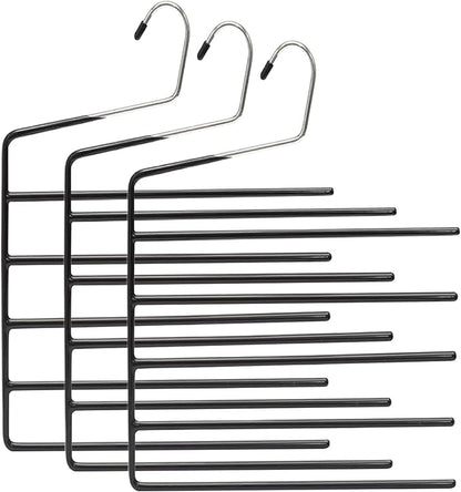 3Pcs 13x14 Inch Pants Hangers 5 Tier High Manganese Steel Space Saving Hangers with PVC Wrap E-Shaped for Tie Belt Scarf
