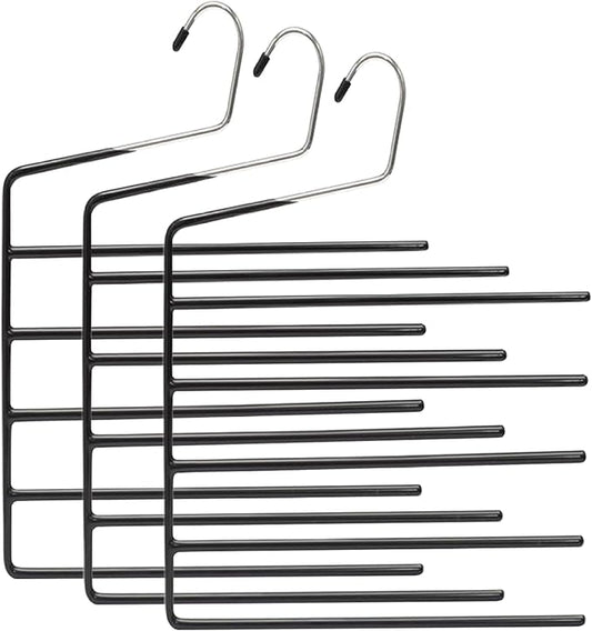 3Pcs 13x14 Inch Pants Hangers 5 Tier High Manganese Steel Space Saving Hangers with PVC Wrap E-Shaped for Tie Belt Scarf