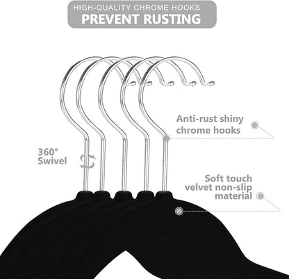 MIZGI Baby Velvet Hangers,Non-Slip Kids & Toddler Hangers,11.8 Inch Hangers for Baby Clothes,Pack of 50（Black/Silver）