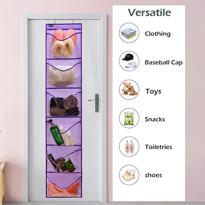 Extra Large Pockets Shoe Organizer for Closet Over The Narrow Door Hanging Shoe Holder Storage (6 Large Pockets-Purple)