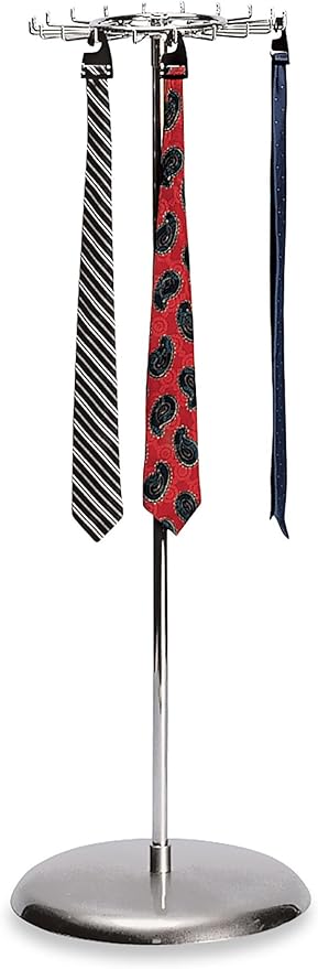 SSWBasics Revolving Belt, Scarf, and Tie Rack (Chrome) - Tie Organizer for Men - Belt and Scarf Rack, Space Saving Closet Organizer for Home, Retail, Thrift, Boutique, Vendor Shows - Sturdy and Sleek