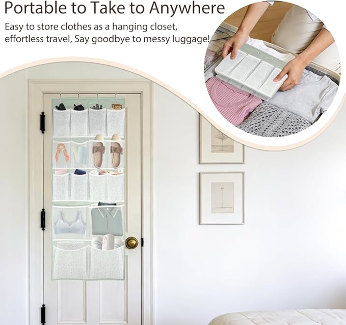16 Pockets- Over Door Hanging Storage Organizer with 4 Kinds Pouch,Behind Closet Hanging Shelf Holder for Sock,Hat,Underwear,Travel Outfit,Shoes,Back of Door Space-saving Organization for Home,Dorm,RV