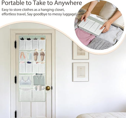 16 Pockets- Over Door Hanging Storage Organizer with 4 Kinds Pouch,Behind Closet Hanging Shelf Holder for Sock,Hat,Underwear,Travel Outfit,Shoes,Back of Door Space-saving Organization for Home,Dorm,RV