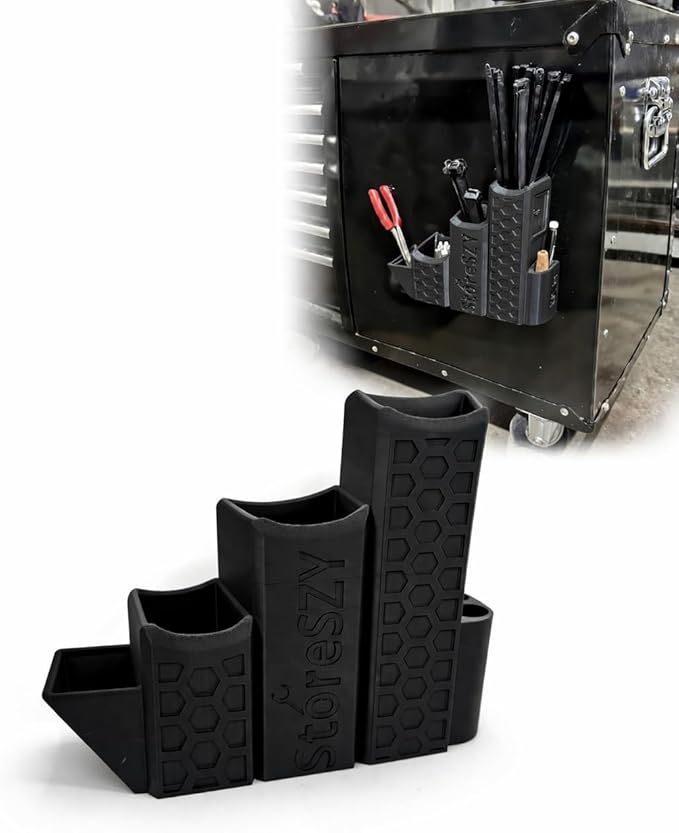 ZipStation Pro Zip Tie Organizer – 3 Tier Holder with Cutter Slot & Pen Storage – Magnetic Toolbox Organizer (Black)